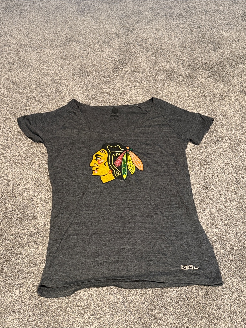 adidas Women's Charcoal Gray Blackhawks Logo Short Sleeve Tee